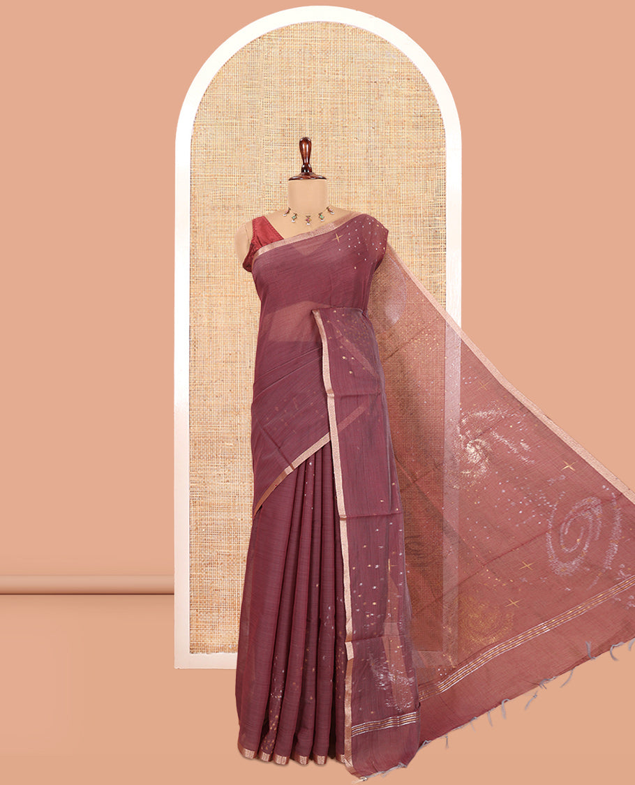 Wine Chanderi Cotton Saree