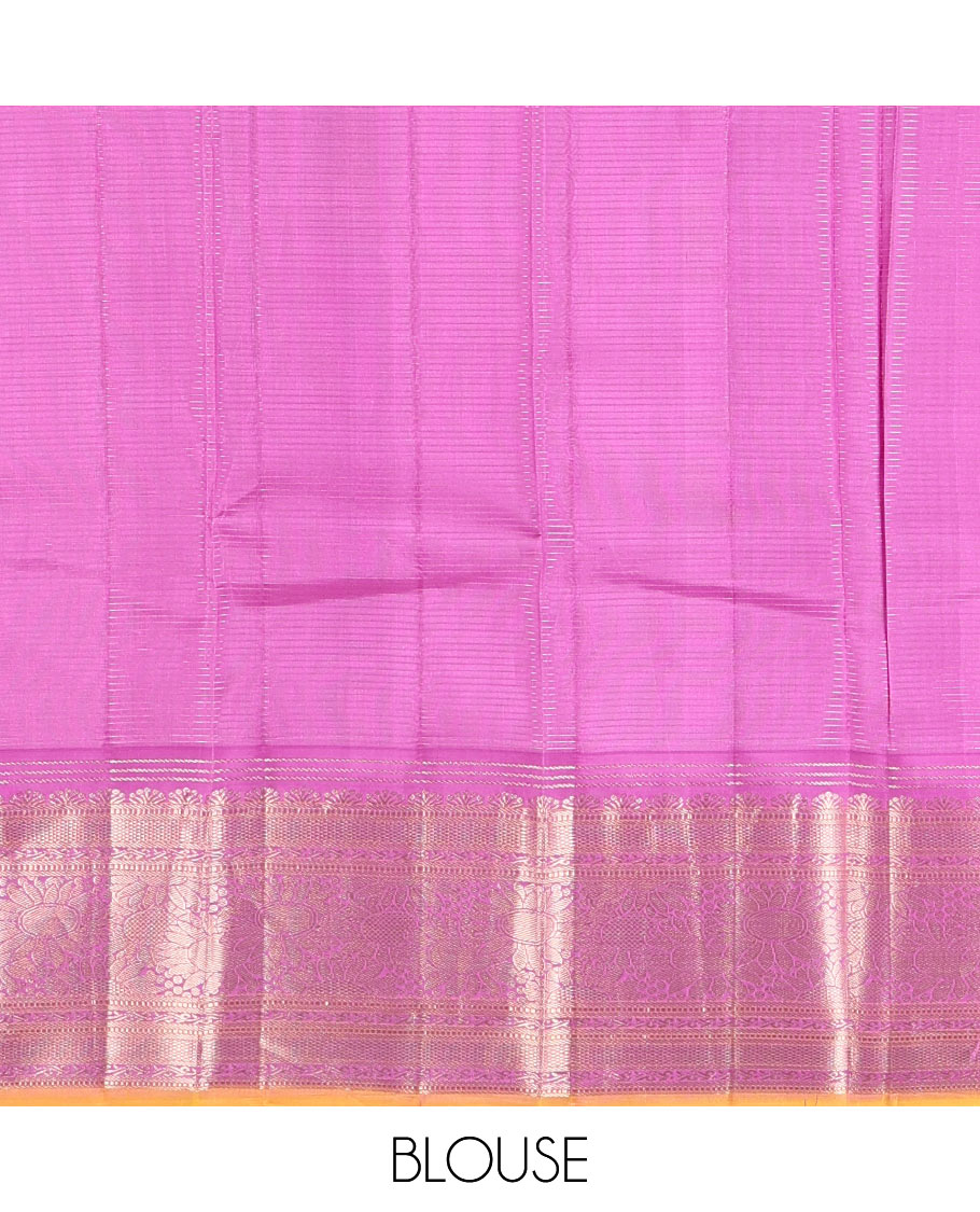 Dark navy blue zari checked and zari buttas silk saree, contrast zari woven border of sunflower motifs, and intricate pallu