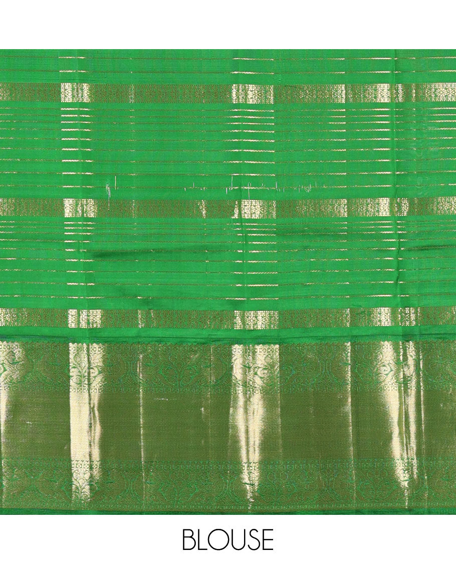 Onion pink veldari stripes, diamond, kamalam design silk saree, contrast border of rekku, mayil kann, and kili motifs, and intricate pallu