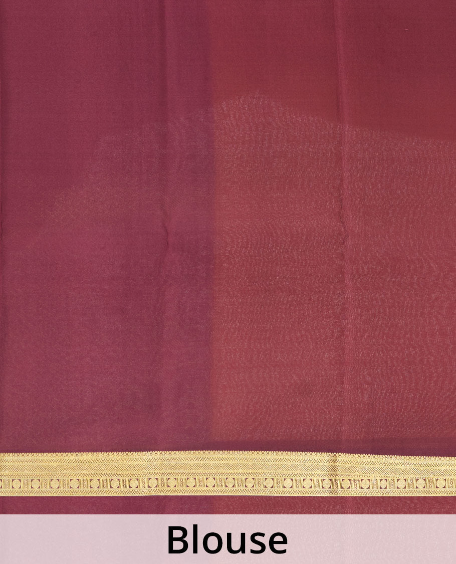 Orange Mysore Silk Saree Steeped with Geometric Zari Patterns All Over Its Body, Complemented by a Contrast Border of Traditional Zari Designs, a Grandly Woven Pallu of Jaal Design, and a Contrast Blouse