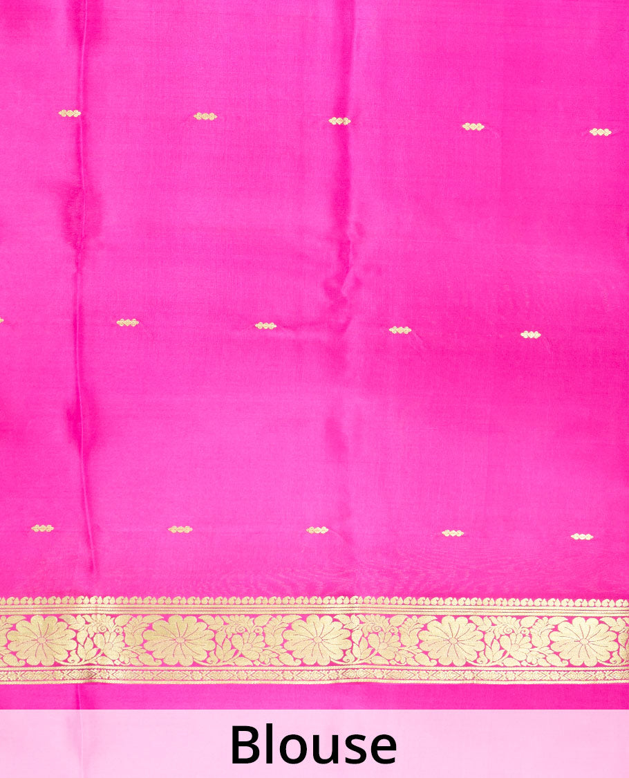 Lavender Mysore Silk Saree Ornamented with Zari Buttas All Over Its Body, Complemented by a Contrast Border of Floral Zari Designs, a Subtly Sparkled Pallu of Zari Designs, and a Contrast Blouse