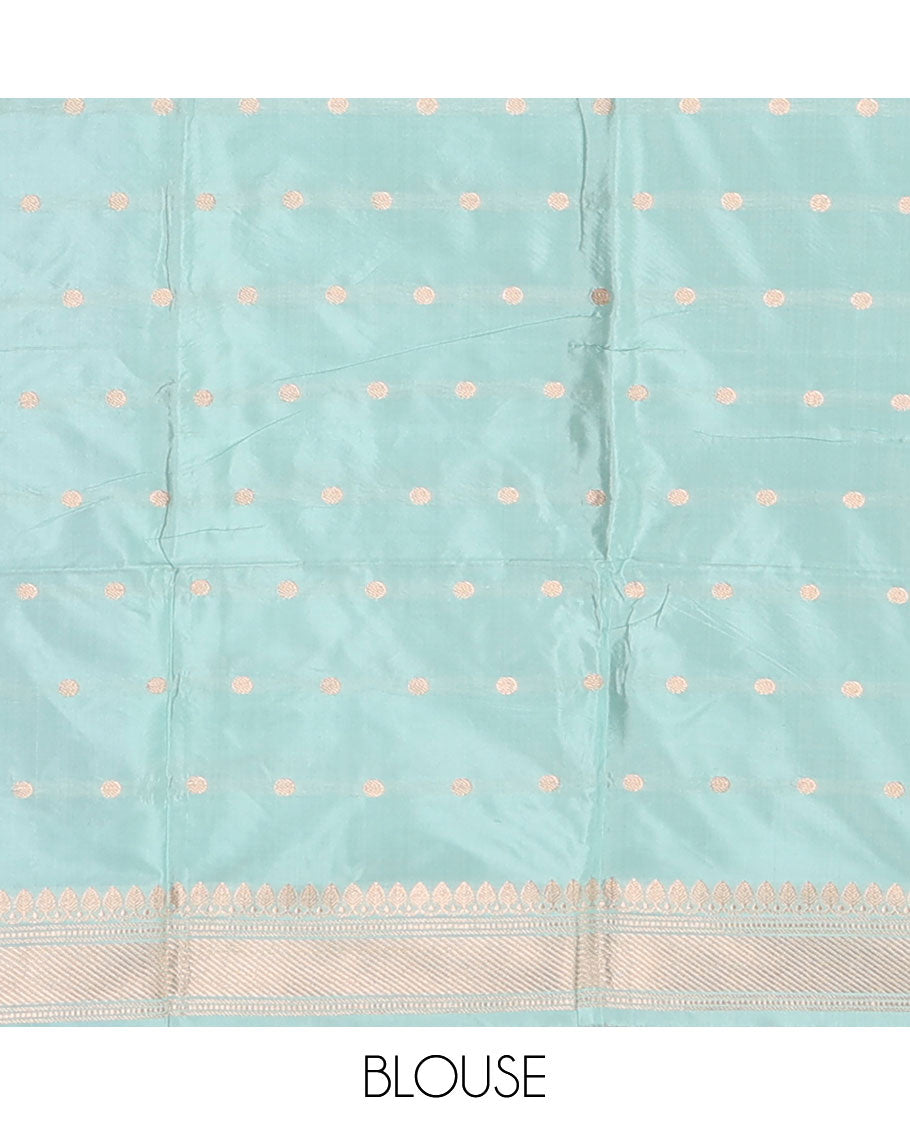 Blue zari swan buttas katan silk saree, contrast bird, and floral design border, and jaal pallu