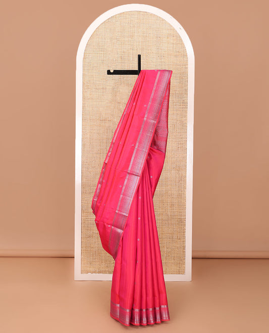 Pink zari buttas soft silk saree, zari thazampoo rekku border & manga design pallu