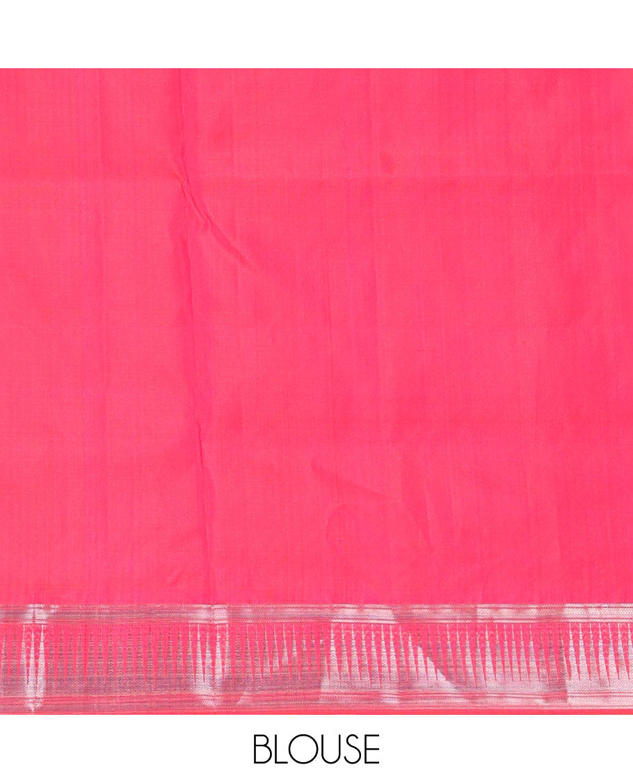 Pink zari buttas soft silk saree, zari thazampoo rekku border & manga design pallu
