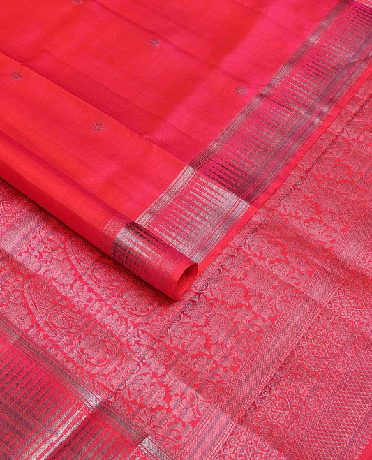 Pink zari buttas soft silk saree, zari thazampoo rekku border & manga design pallu