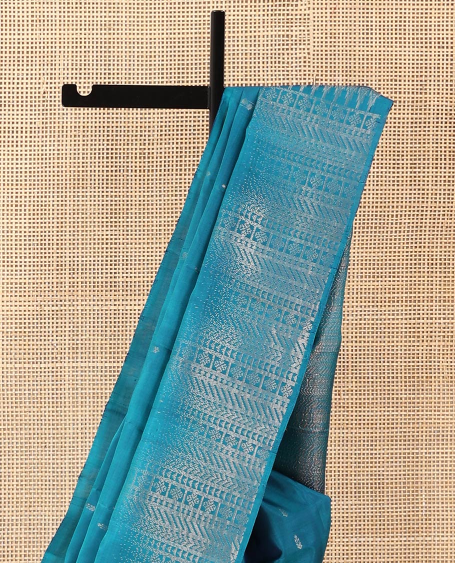 Blue zari buttas soft silk saree, zari border and pallu of ara bogudi, kathir, banaras, and lavangam designs