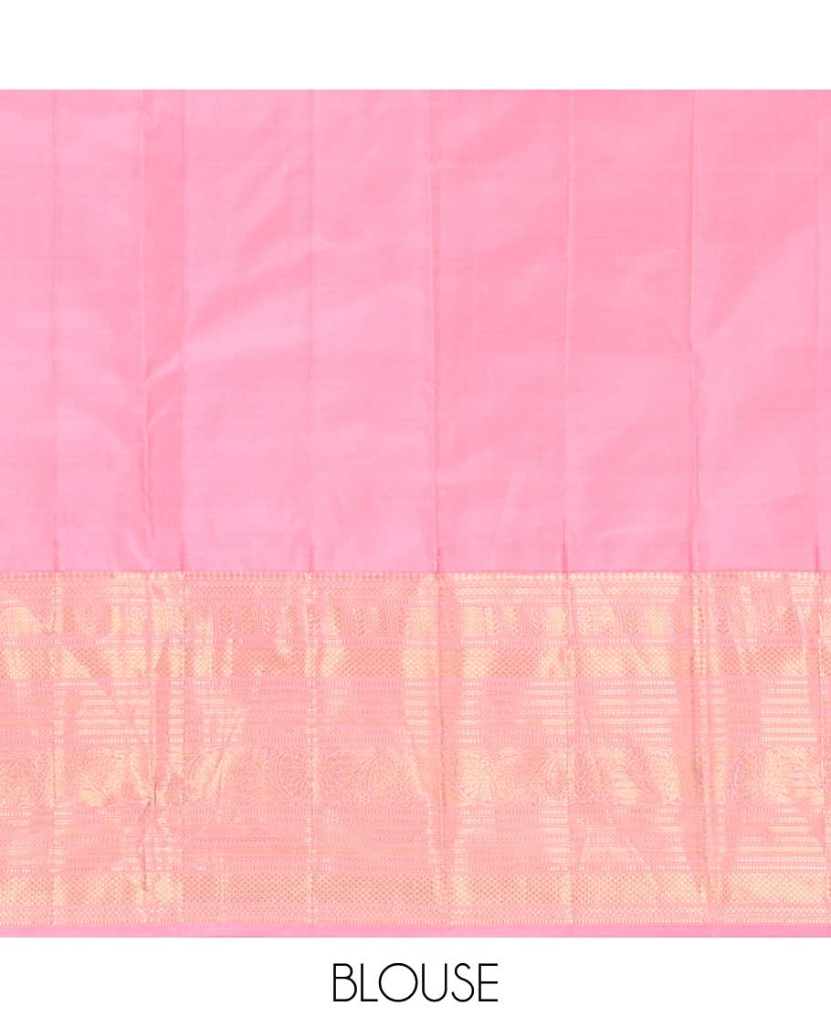 Violet silk saree with zari buttas, contrast border of thilakam mokku,kuyil kann, neli,muthu,banaras, and kodi visiry, and manga jaal pallu