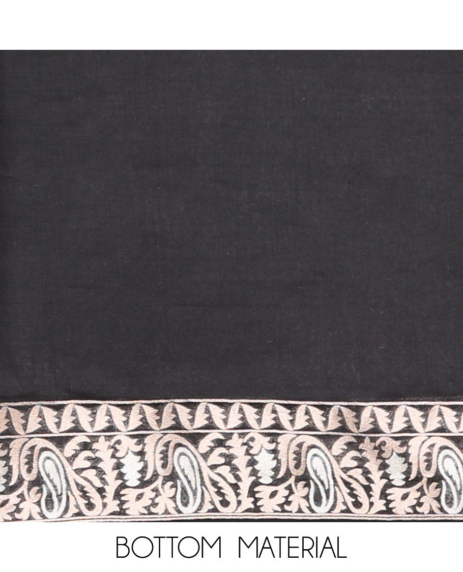 Black intricate brocade design weave handloom cotton saree, paisley motif border & intricate pallu