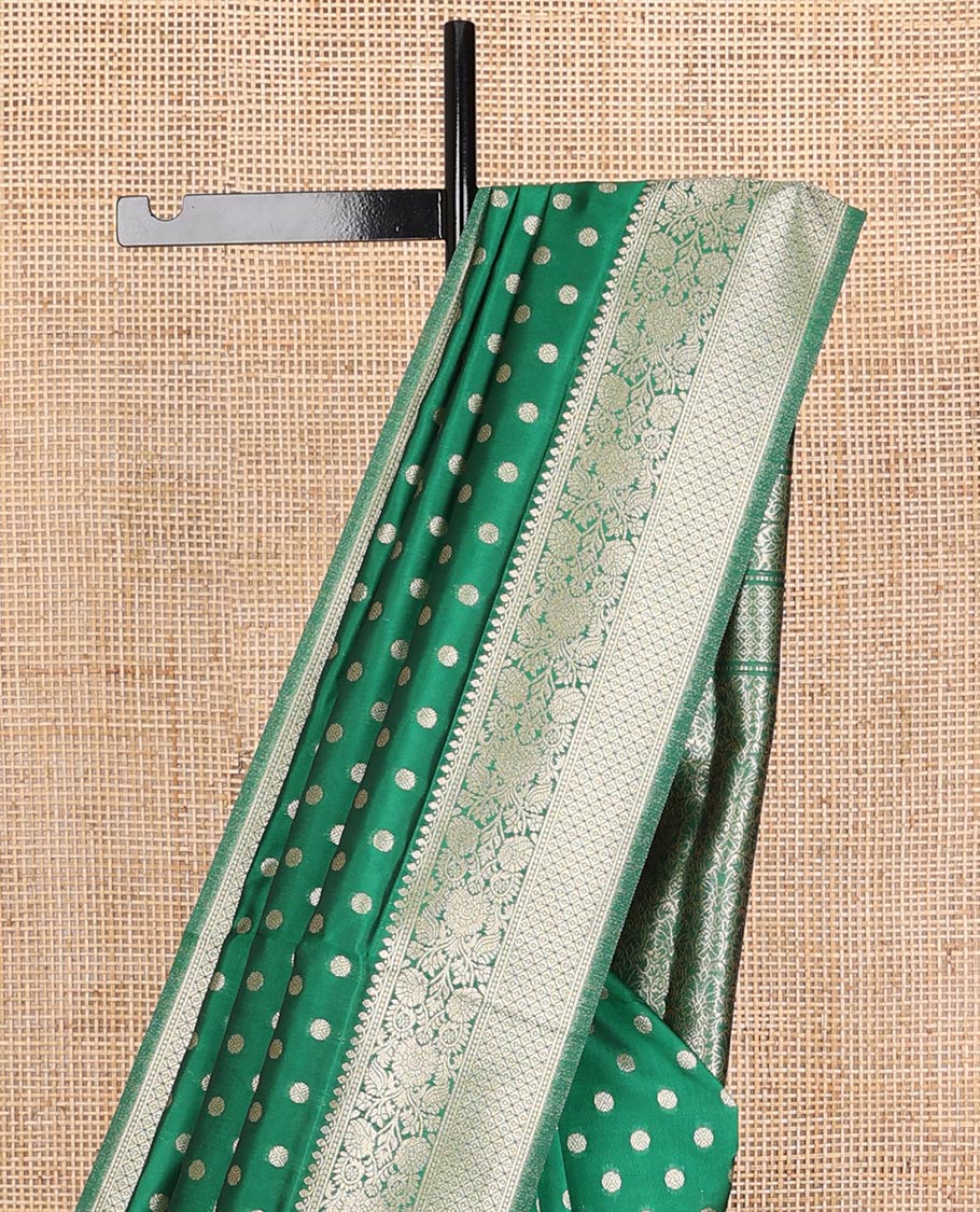 Green zari buttas butter silk saree, traditional zari design border & zari floral design weave pallu