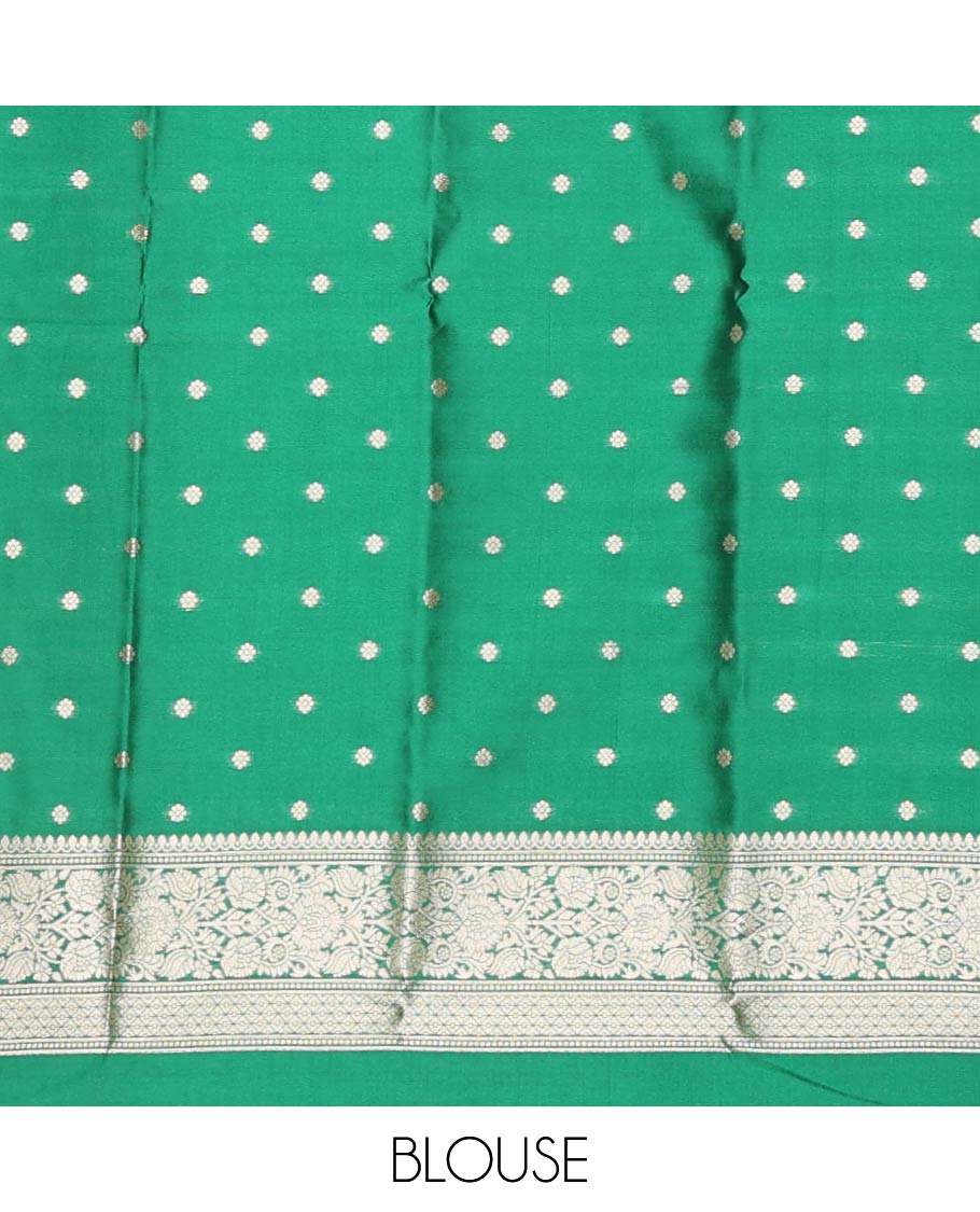 Green zari buttas butter silk saree, traditional zari design border & zari floral design weave pallu