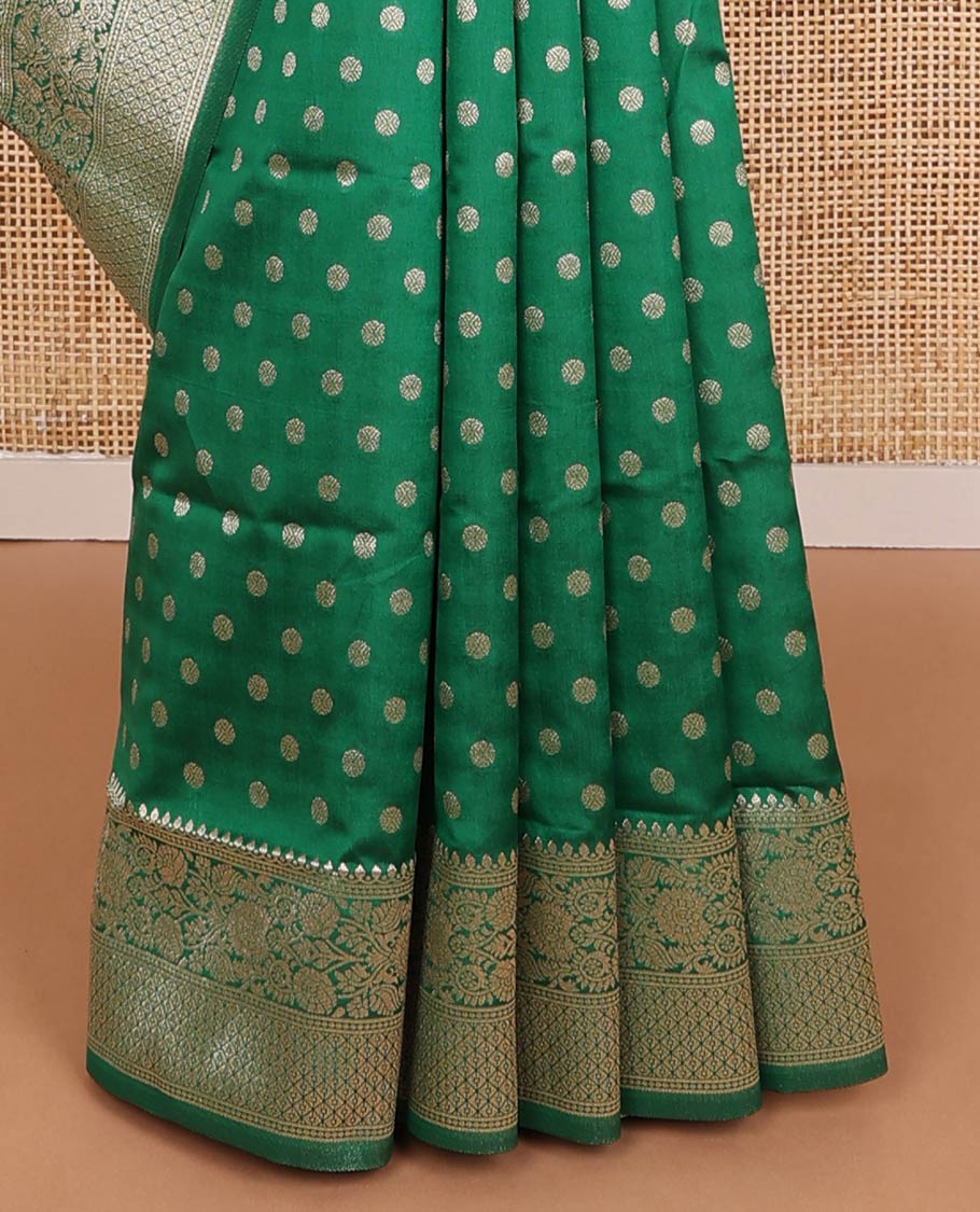 Green zari buttas butter silk saree, traditional zari design border & zari floral design weave pallu