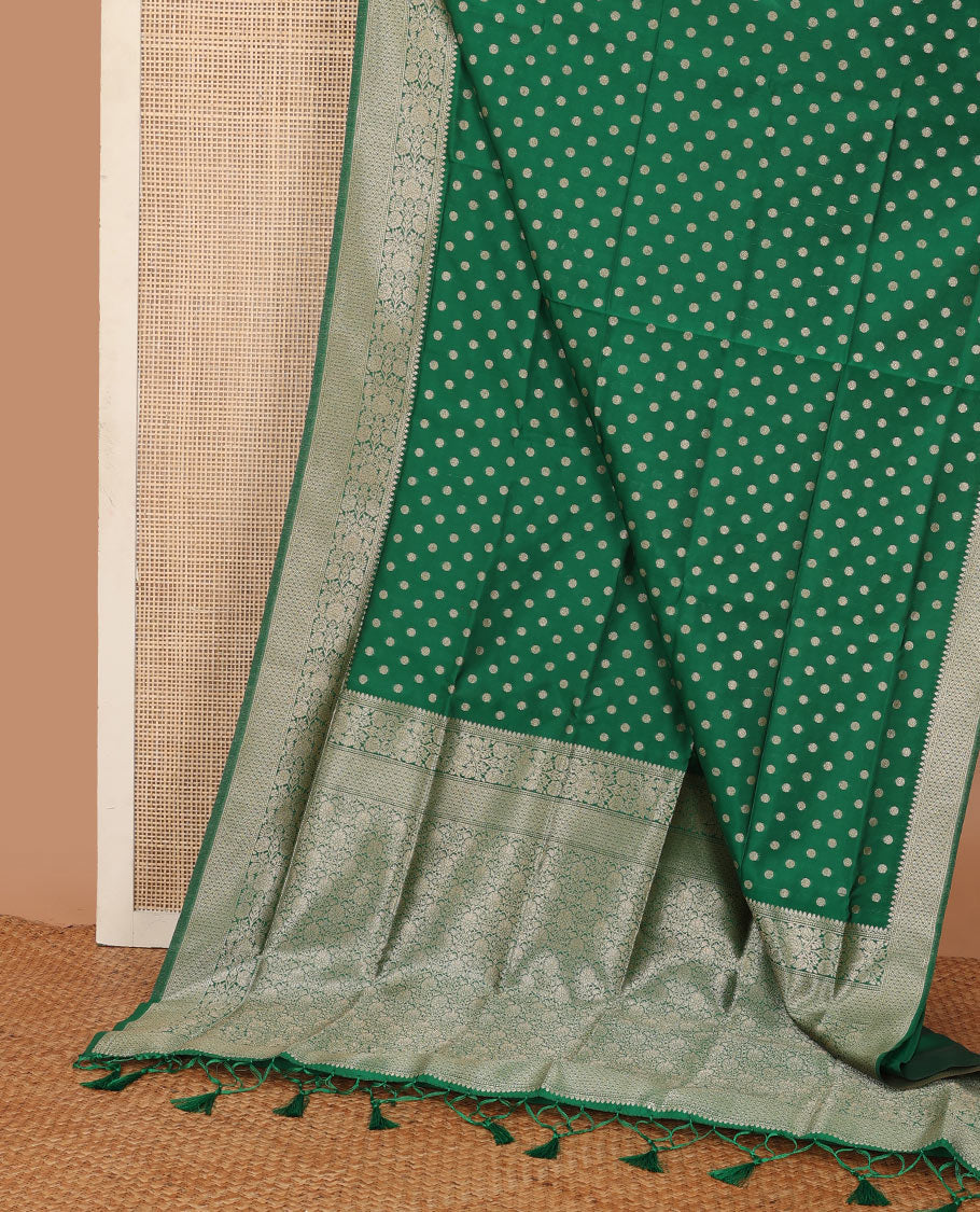 Green zari buttas butter silk saree, traditional zari design border & zari floral design weave pallu