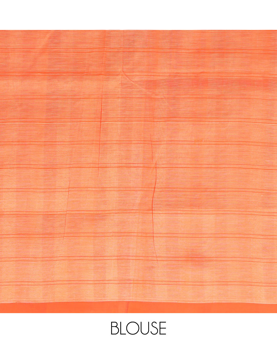 Sandal checked cotton saree, contrast plain border, and striped pallu