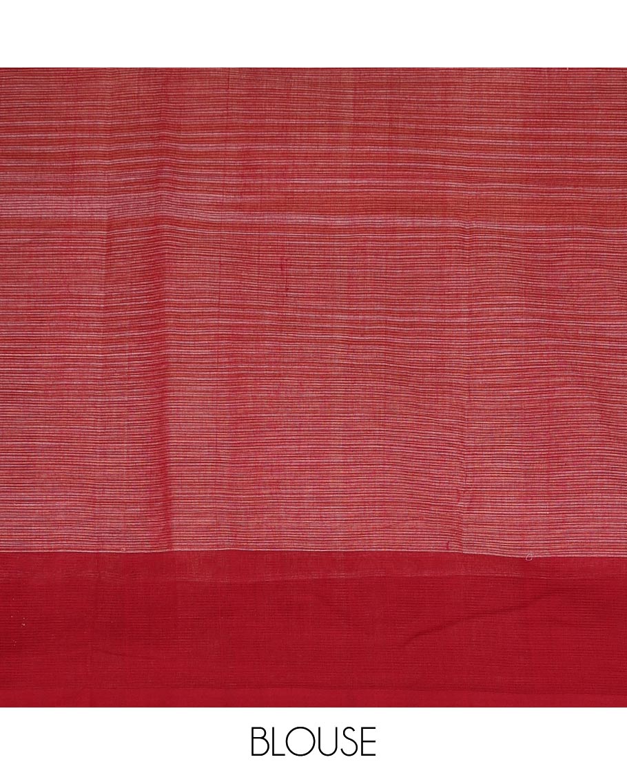 Sandal checked Mangalagiri cotton saree, contrast plain border, and striped pallu