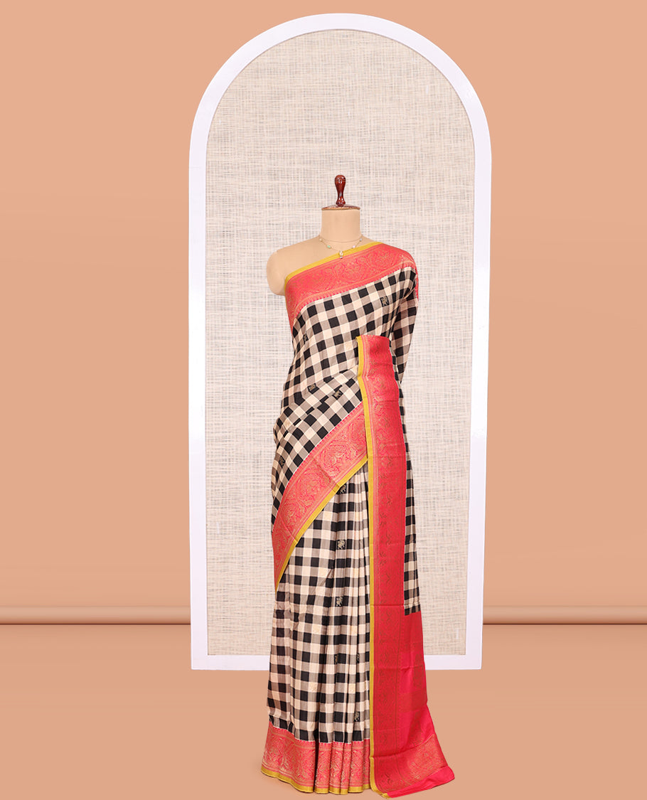 Black Checks Fancy Mysore Silk Saree