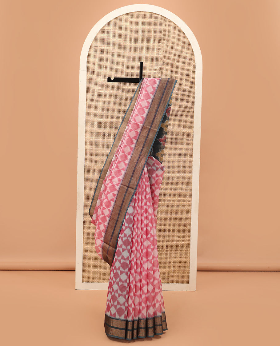 Blue Pochampally Ikkat-style designed silk cotton saree, contrast border, and ikkat design pallu