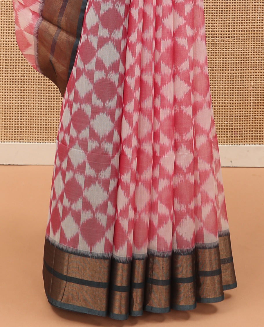Blue Pochampally Ikkat-style designed silk cotton saree, contrast border, and ikkat design pallu