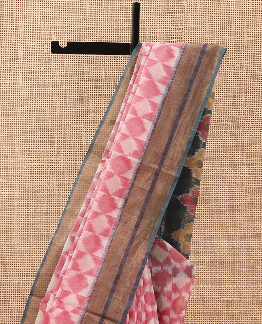 Blue Pochampally Ikkat-style designed silk cotton saree, contrast border, and ikkat design pallu