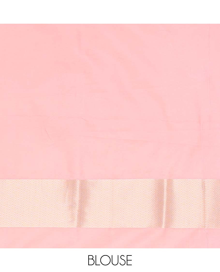Baby pink striped softy saree with self chevron design border & striped pallu