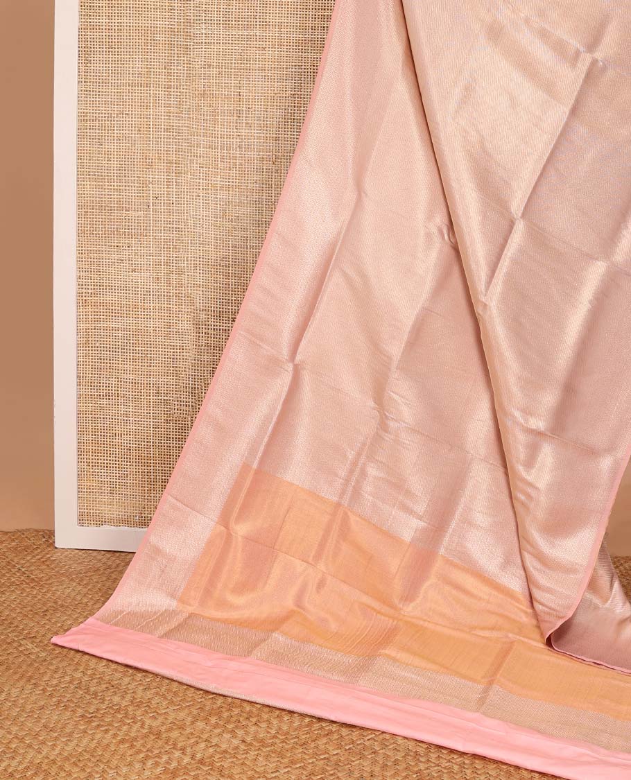 Baby pink striped softy saree with self chevron design border & striped pallu