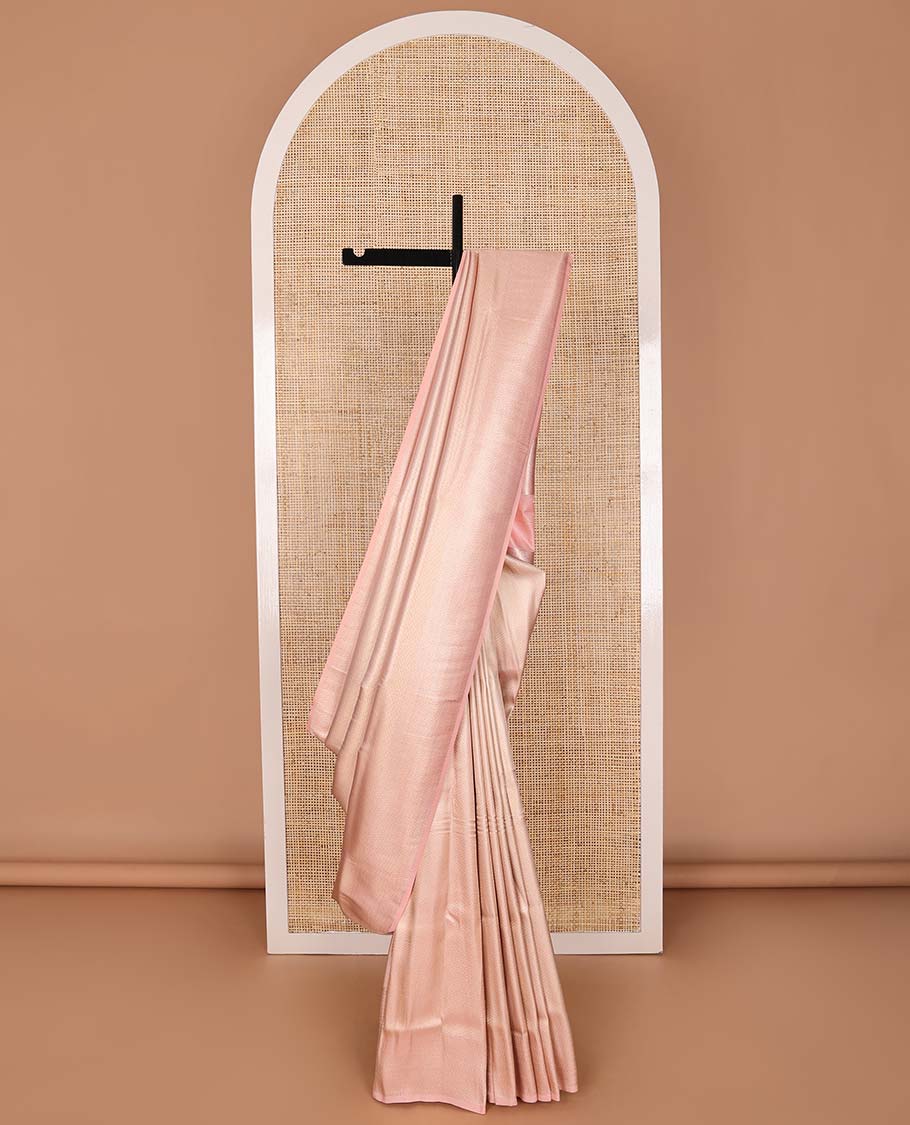 Baby pink striped softy saree with self chevron design border & striped pallu