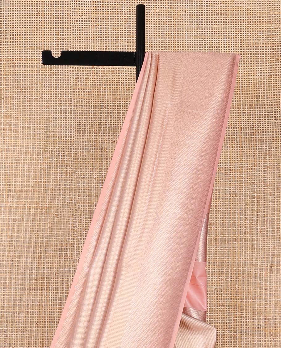 Baby pink striped softy saree with self chevron design border & striped pallu
