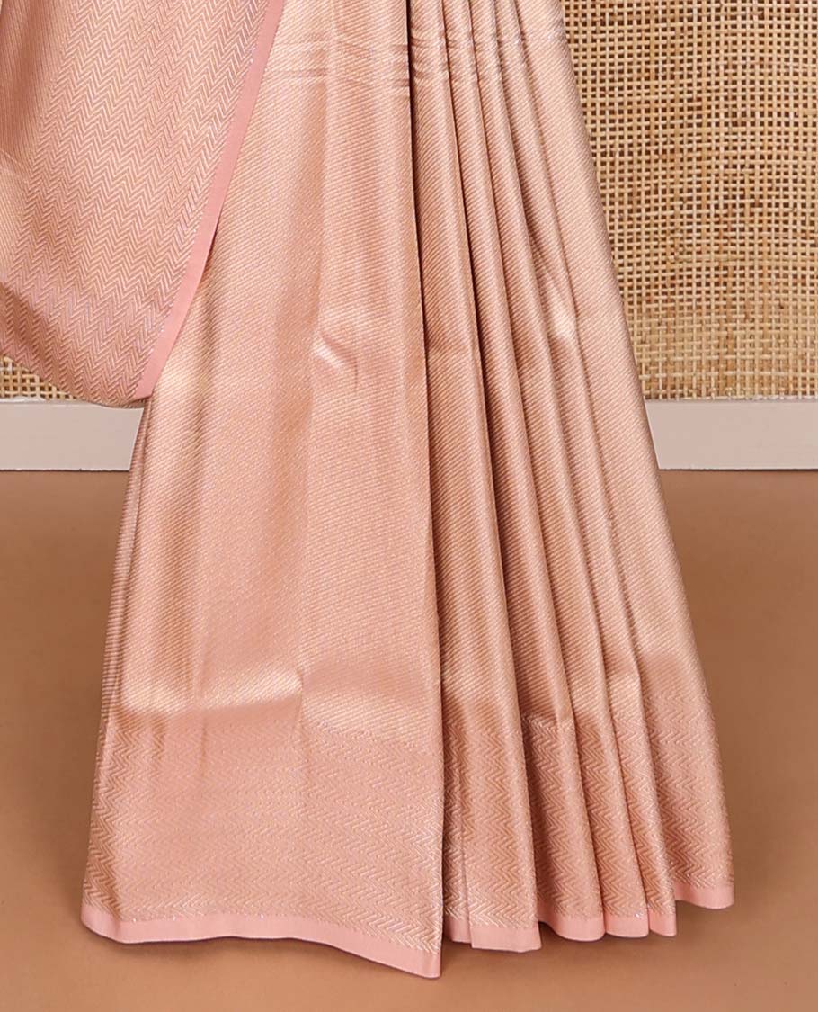 Baby pink striped softy saree with self chevron design border & striped pallu