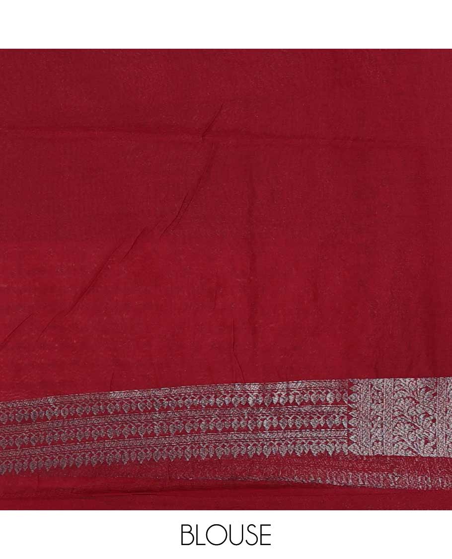 Maroon zari buttas fancy saree, zari floral creeper border, and floral jaal pallu