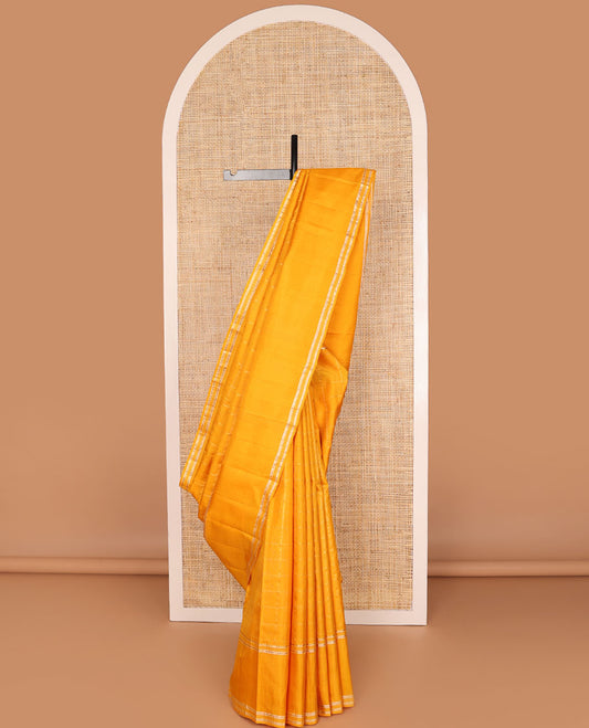 Orange checked kancheepuram silk saree with self zari border