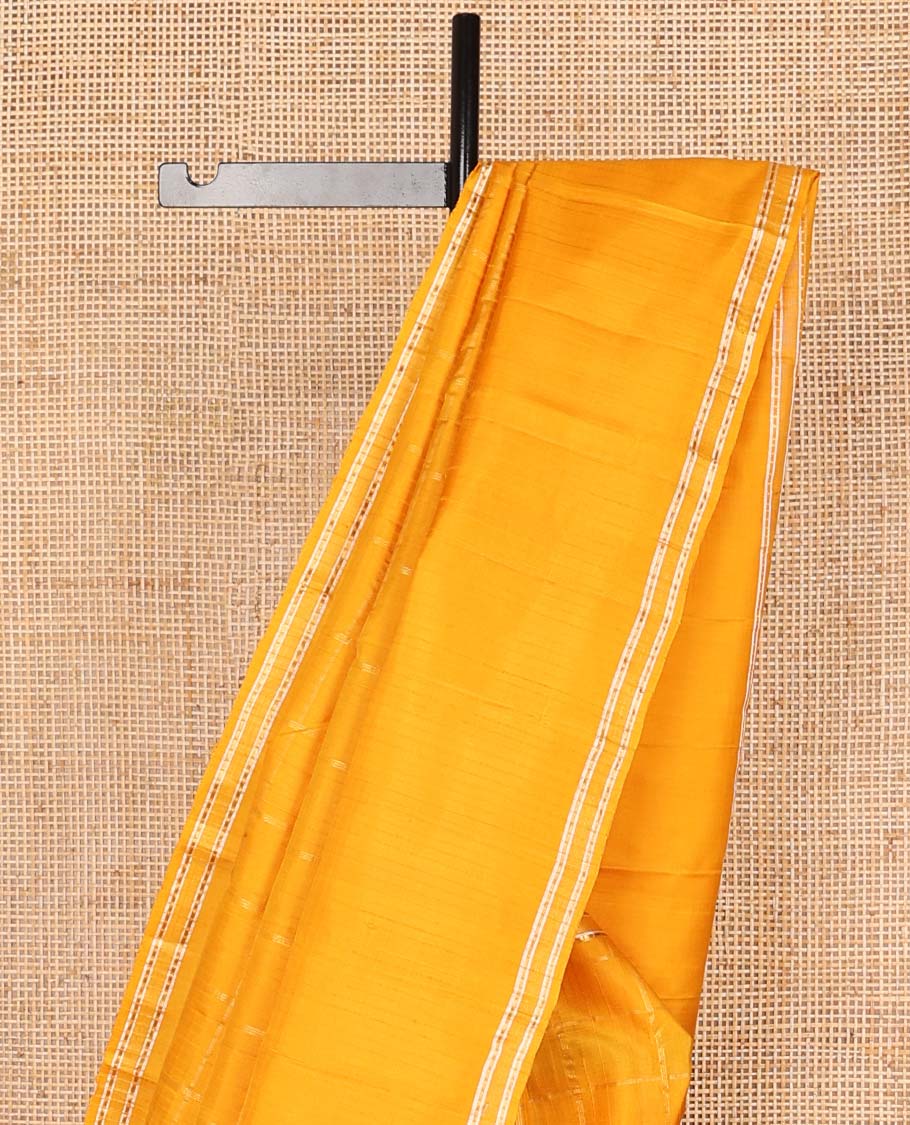 Orange checked kancheepuram silk saree with self zari border