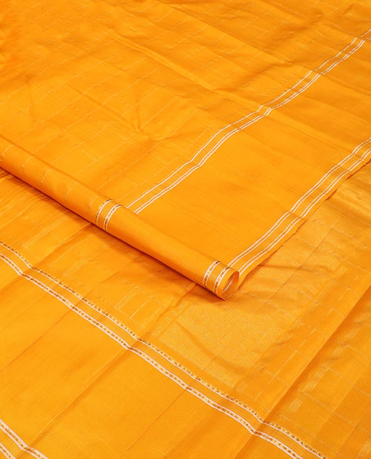 Orange checked kancheepuram silk saree with self zari border