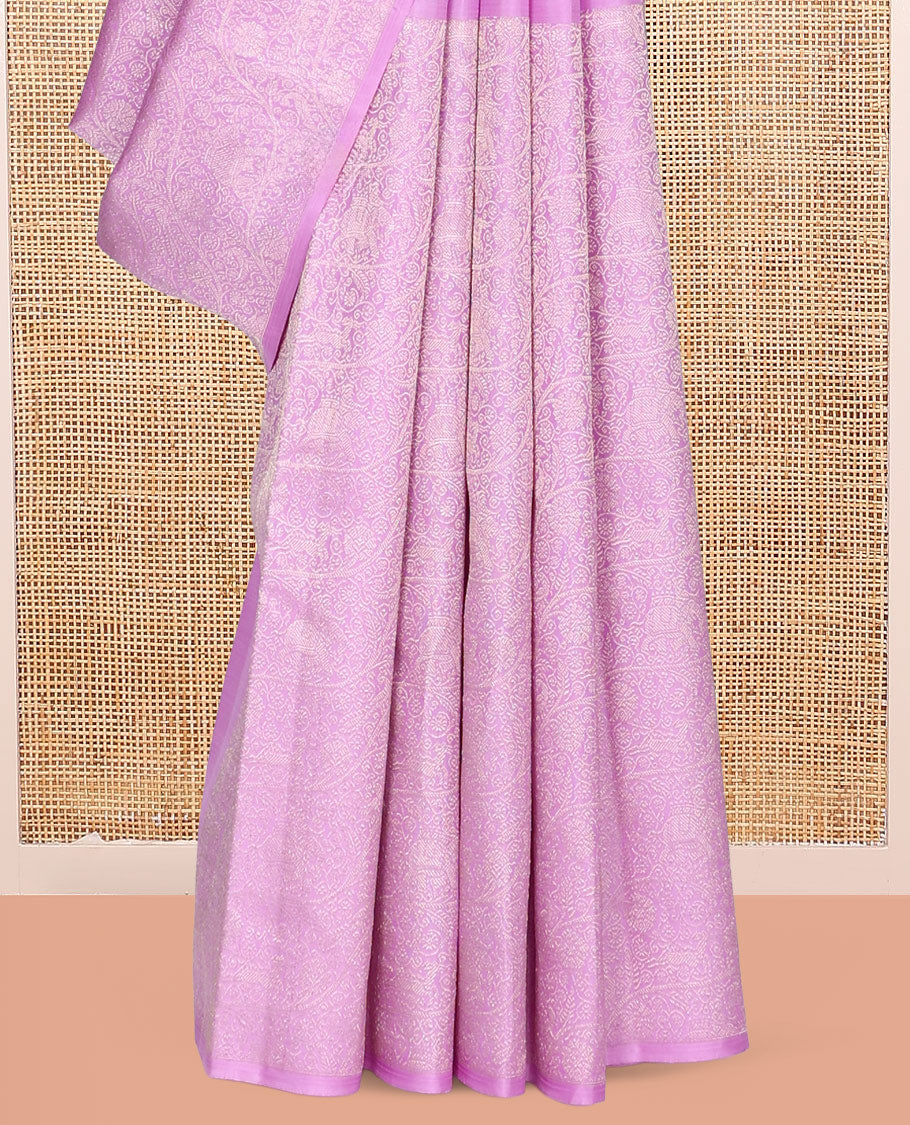 Borderless Pink Kanchipuram Designer Silk Saree, Adorned with Zari Buttas and Jacquard Design, Grand Jaal Pallu, and a Matching Blouse