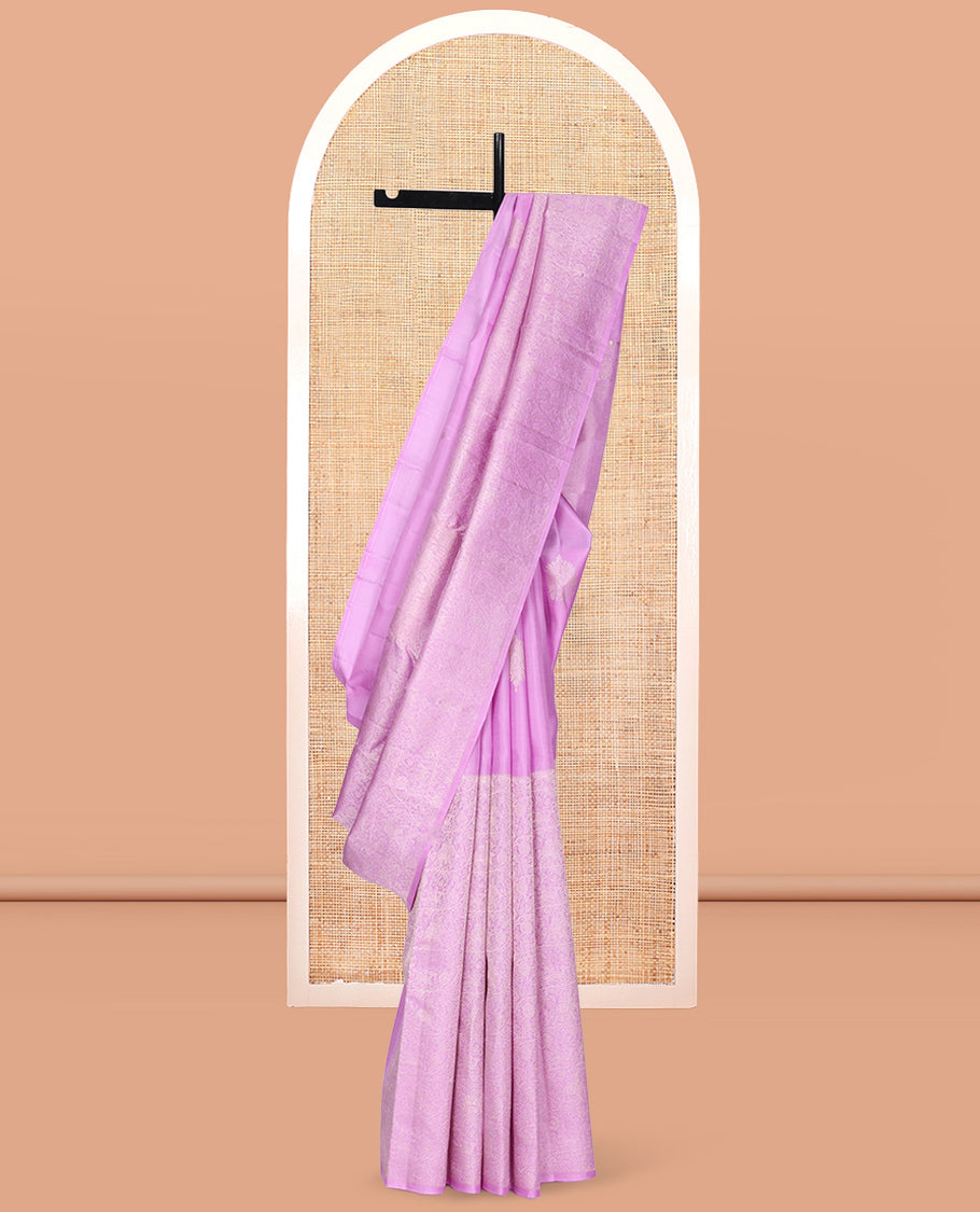 Borderless Pink Kanchipuram Designer Silk Saree, Adorned with Zari Buttas and Jacquard Design, Grand Jaal Pallu, and a Matching Blouse