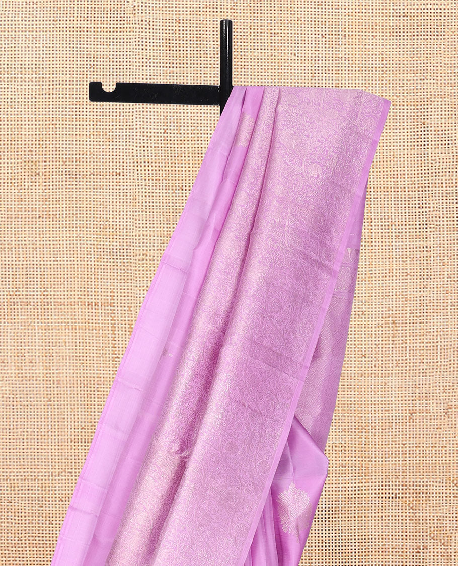 Borderless Pink Kanchipuram Designer Silk Saree, Adorned with Zari Buttas and Jacquard Design, Grand Jaal Pallu, and a Matching Blouse