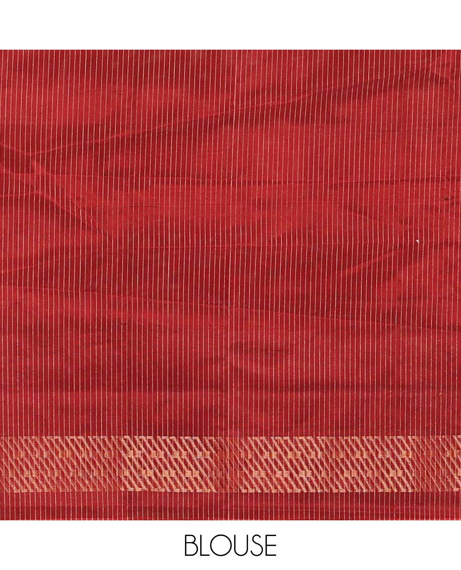 Borderless brown micro-checked and floral zari buttas soft silk saree, contrast geometric patterned pallu