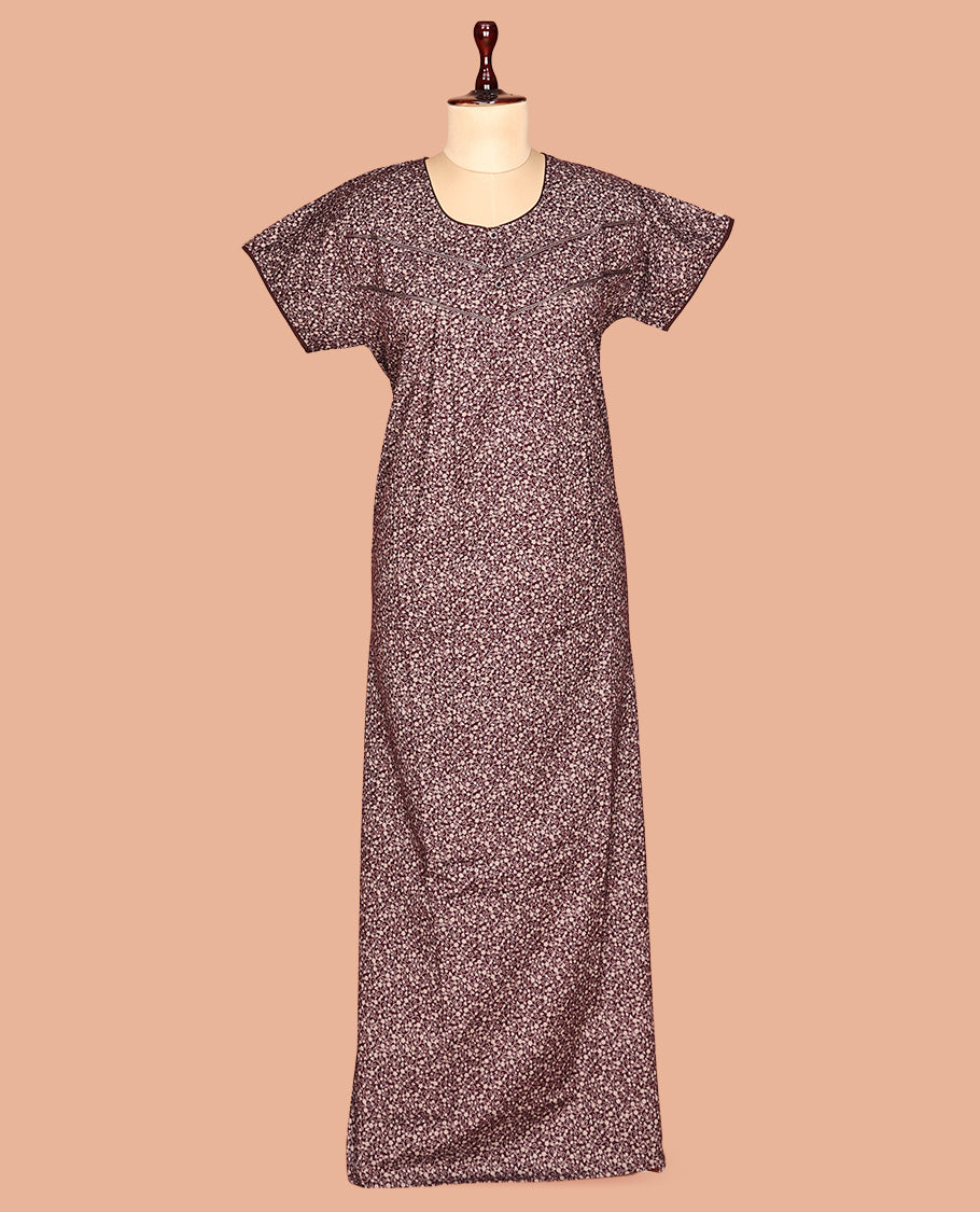 Brown Cotton-Blended Nighty