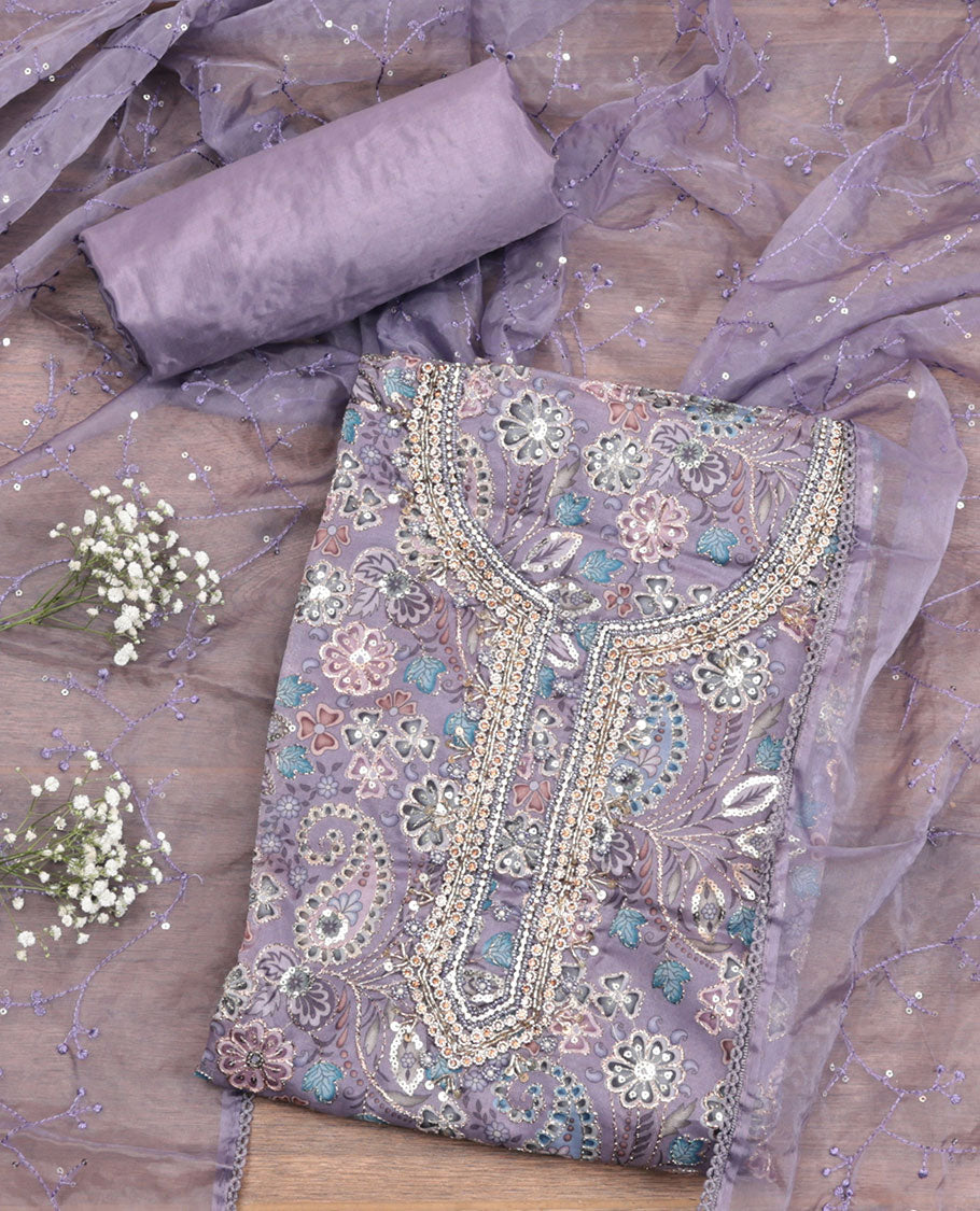Lavender Organza Material Chudidar Set