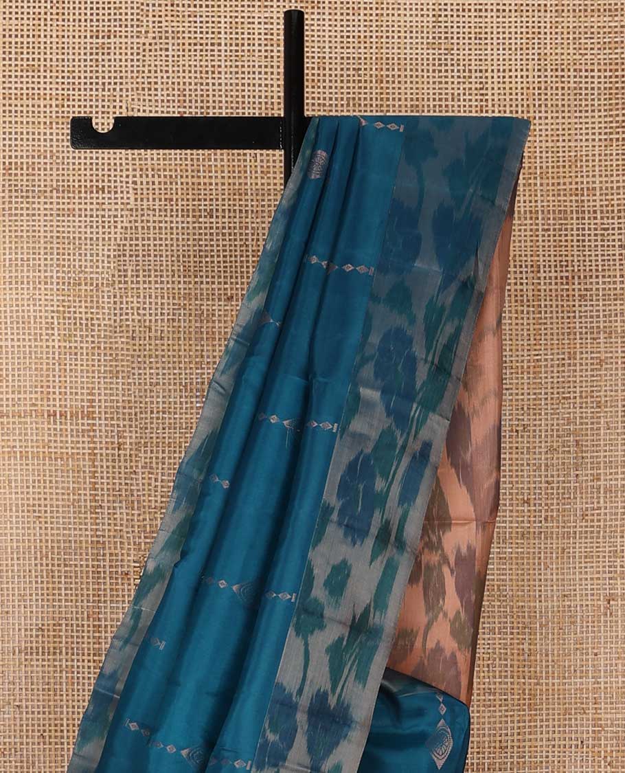 Blue motifs uppada saree with contrast floral design border & floral design pallu