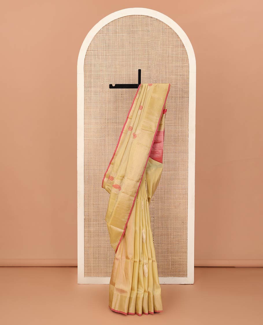 Sandal paisley buttas Uppada saree, bavanji border, and contrast jaal design pallu