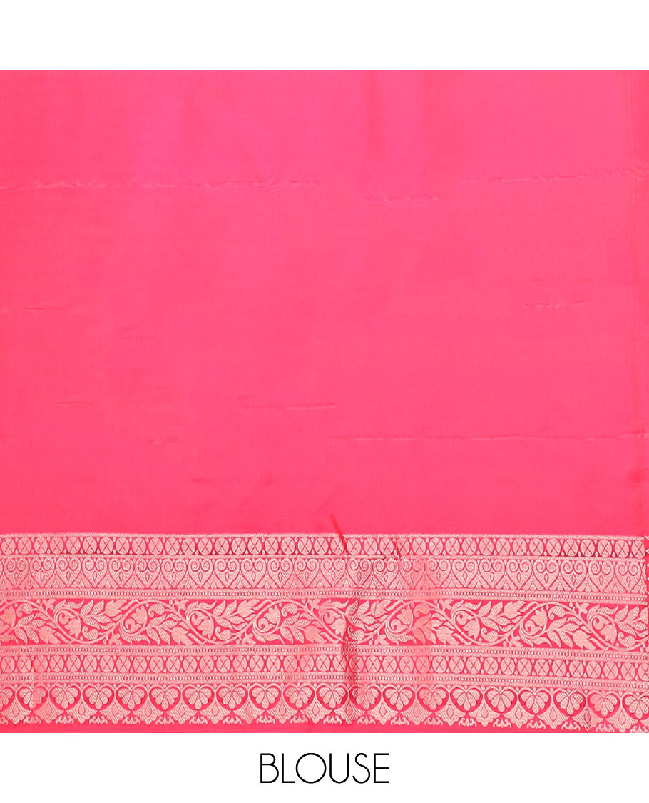 Peacock blue charkam buttas Vasundhara silk saree, contrast border of thilakam mokku, neli, kamalam, kathir, floral, and diamond designs, and Mughal floral woven pallu