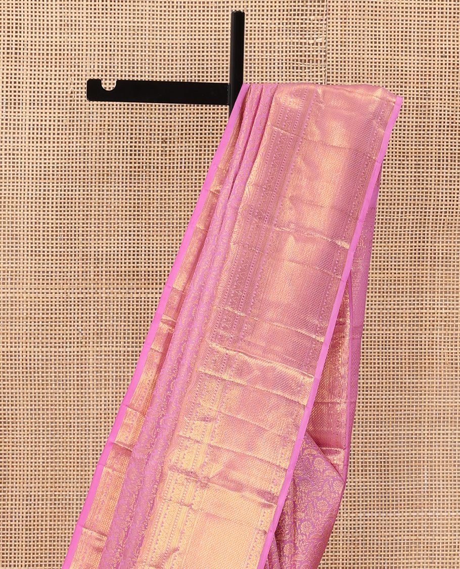 Pink jacquard wedding silk saree, traditional zari design border, and floral zari design pallu
