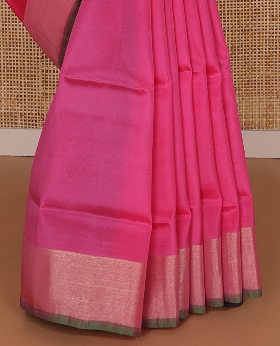Pink floral motifs uppada saree with contrast zari border & floral design pallu