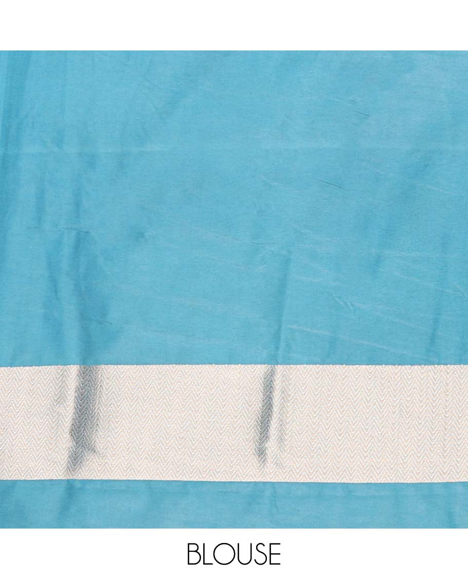 Light blue striped softy saree with self chevron design border & striped pallu