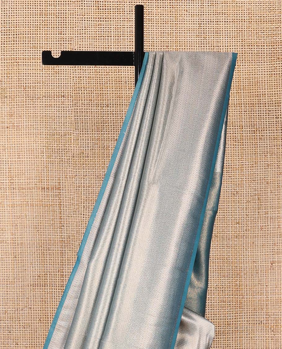 Light blue striped softy saree with self chevron design border & striped pallu