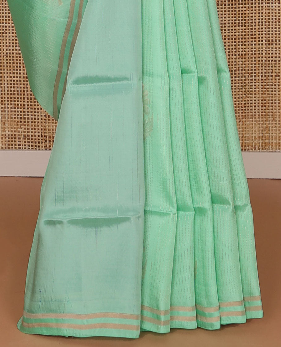 Sea green floral design uppada saree with self zari border & paisley design pallu