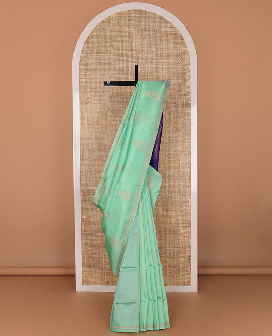 Sea green floral design uppada saree with self zari border & paisley design pallu