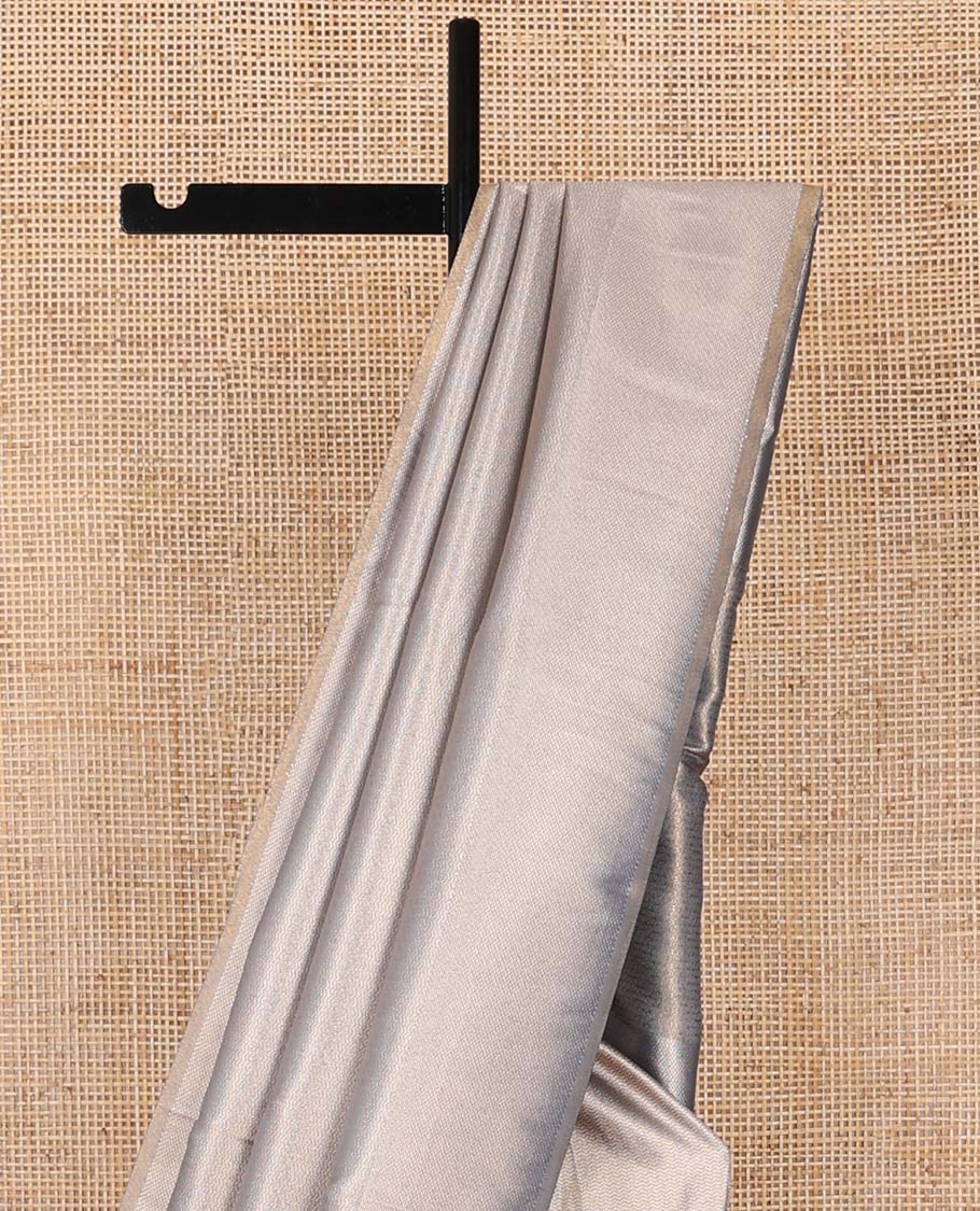 Grey striped softy saree with self chevron design border & striped pallu