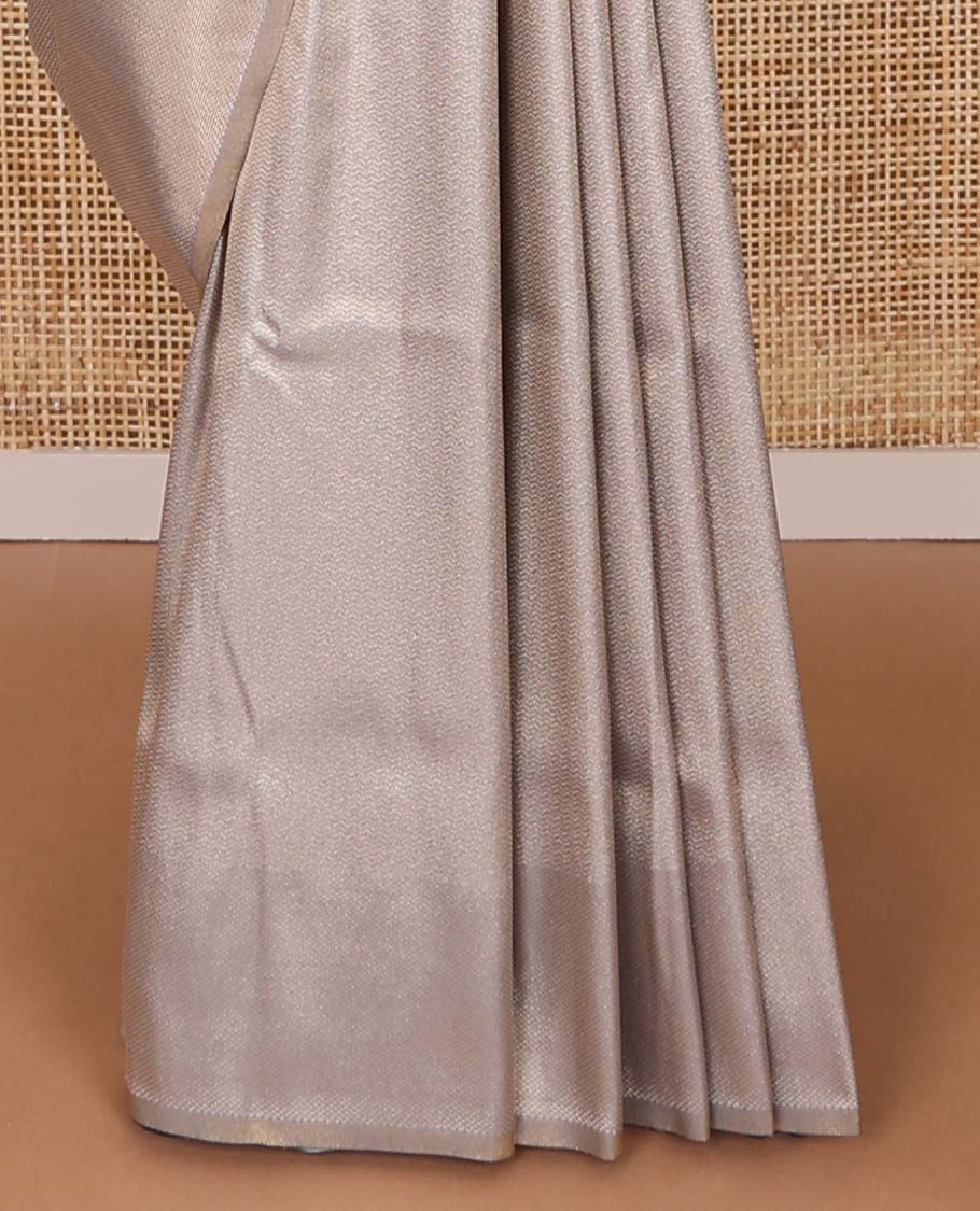 Grey striped softy saree with self chevron design border & striped pallu