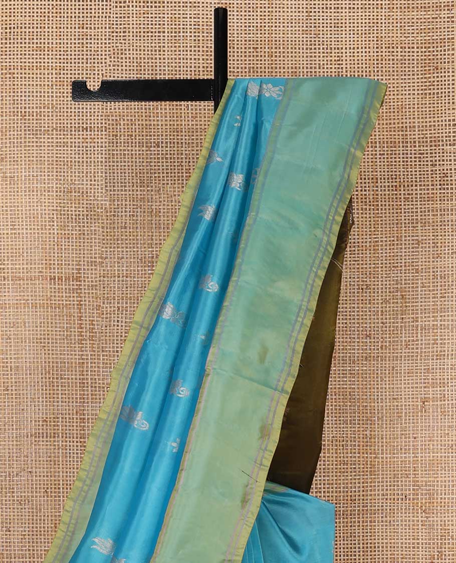 Blue floral motifs uppada saree with contrast border & floral design pallu