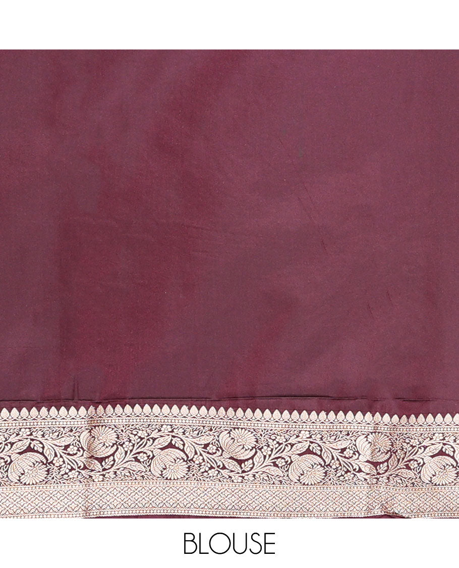 Brown floral design banaras silk saree with self intricate zari design border & floral design pallu